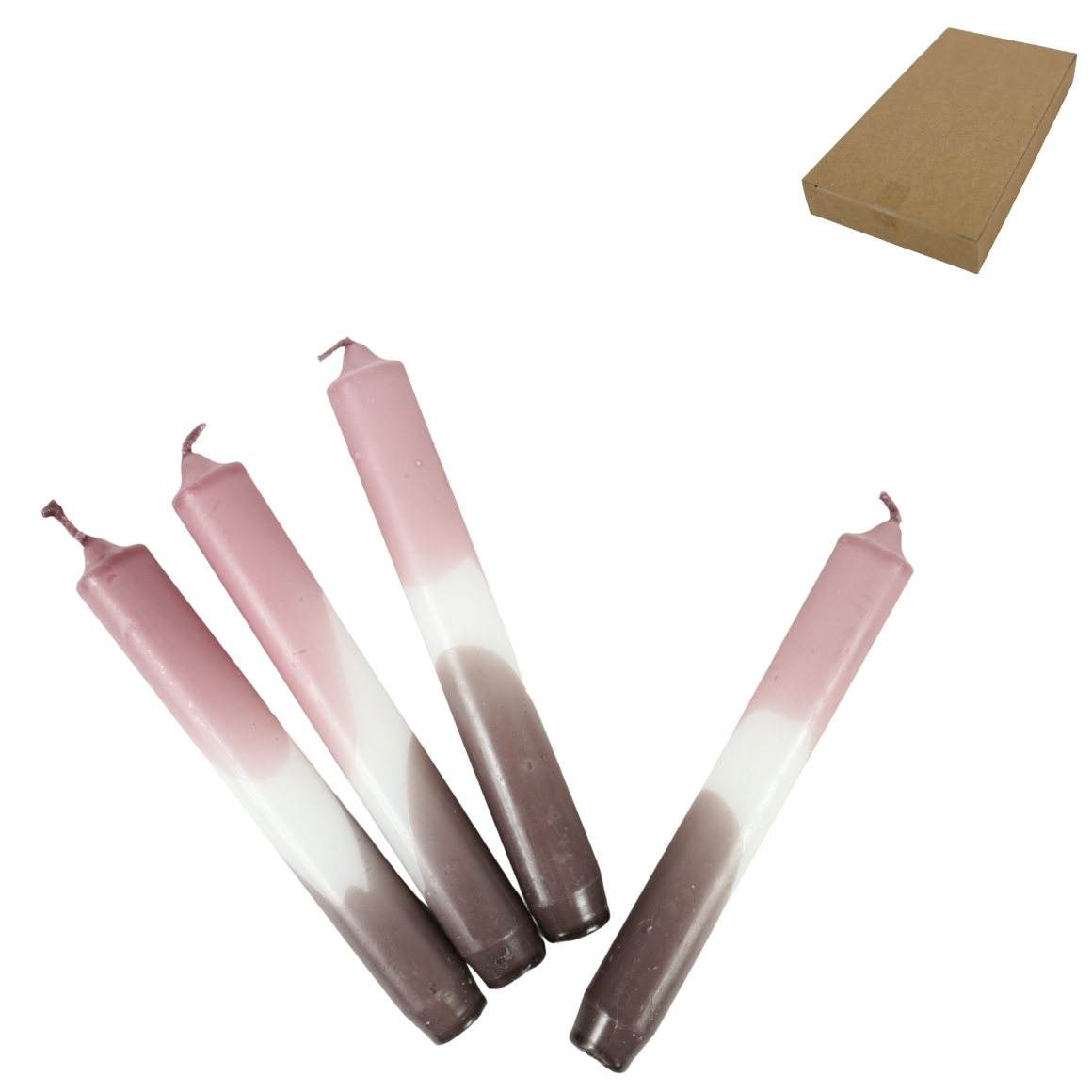 Kerze Dip-Dye Taupe & Rosa – Stabkerzen 17 cm, 4er‑Set