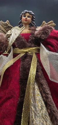 👑 Premium Christbaumspitze Engel 30cm Samtrot & Gold | Weihnachtsluxus