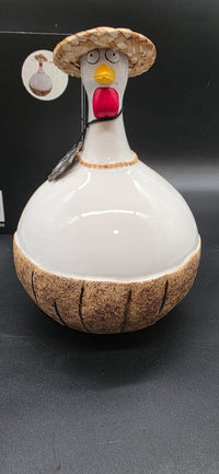 J-Line Deko-Huhn Coconut Keramik 23 cm – Kokosnuss & Strohhut