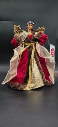 👑 Premium Christbaumspitze Engel 30cm Samtrot & Gold | Weihnachtsluxus