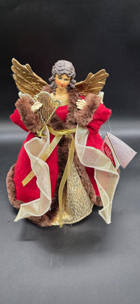 👑 Premium Christbaumspitze Engel 30cm Samtrot & Gold | Weihnachtsluxus